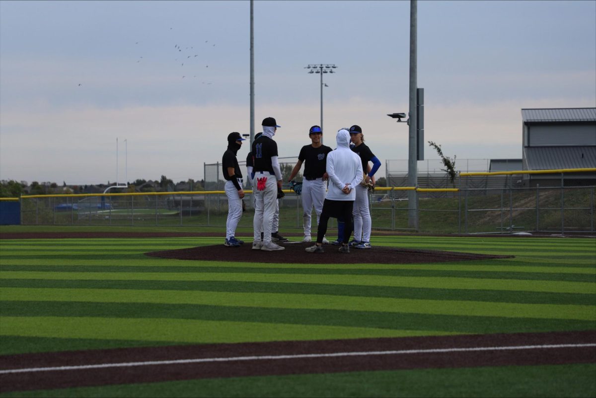 Westview Fall Ball Team makes a mound visit to make sure their team is ready for the inning. Mound Visits can be used to change a team's pitcher or to prepare a team for the upcoming batter.